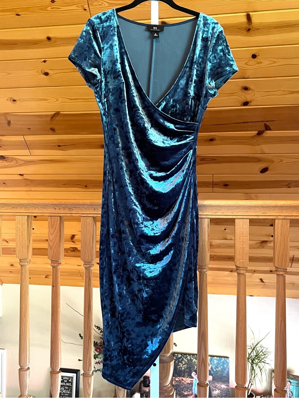 I.N. San Francisco Blue Crushed Velvet Tulip Hem Dress Size M Y2K Style Ruched